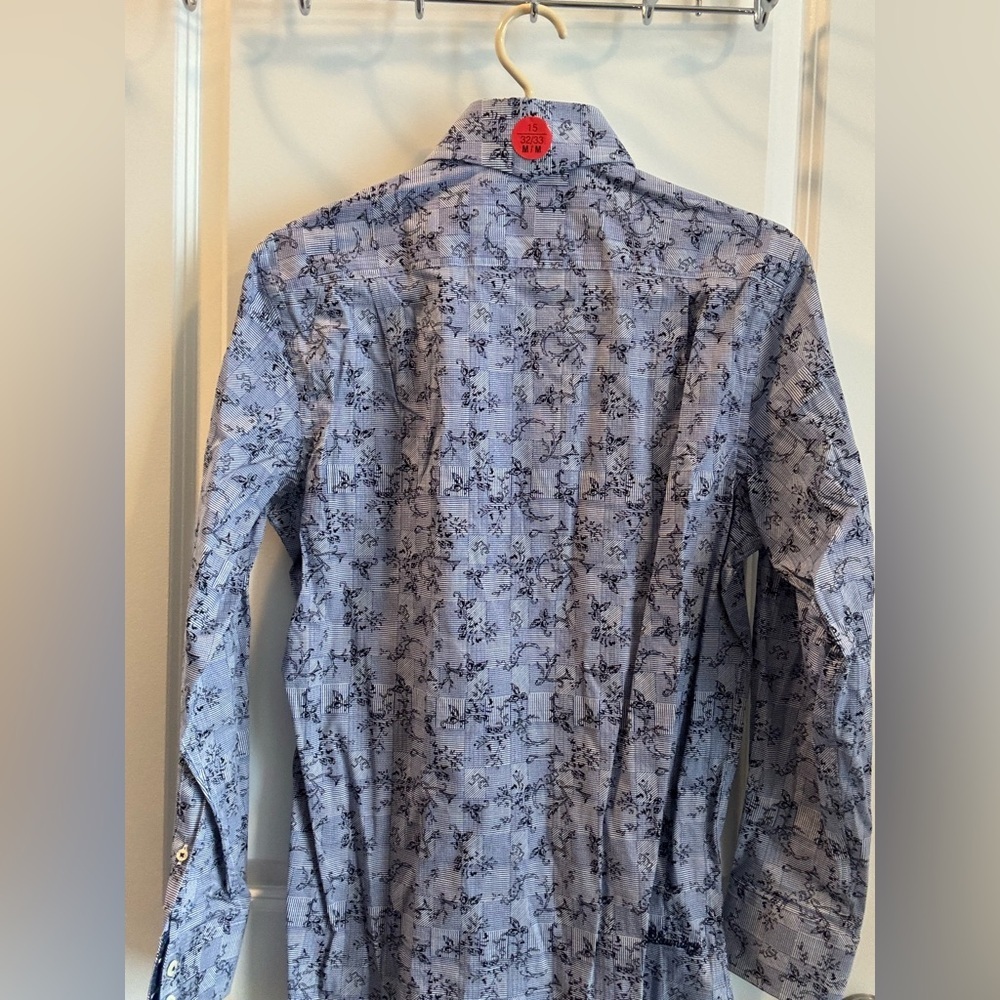English Laundry Shirt Mens Medium Blue Floral Print Casual Button-Down Shirt - Picture 4 of 4